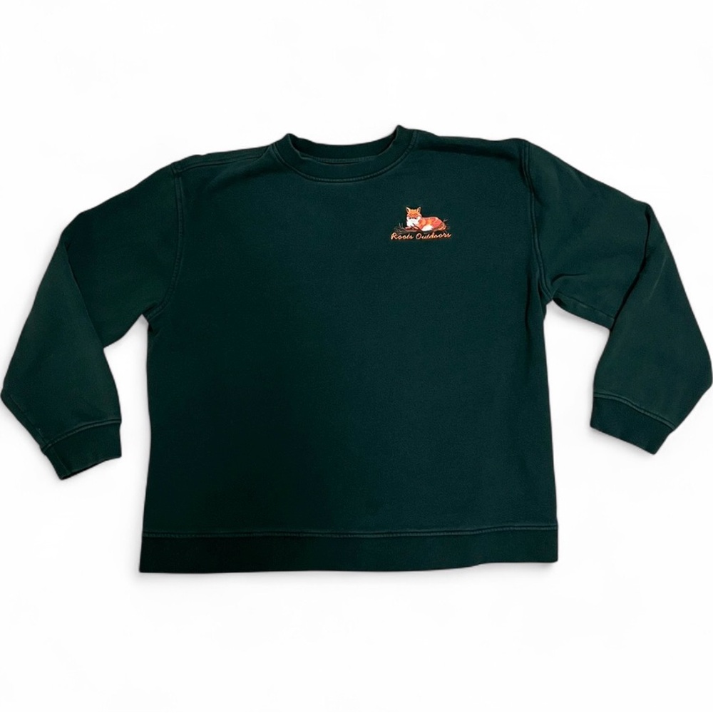Roots Outdoors Pullover Sweater Forest Green Embroidered Fox XL